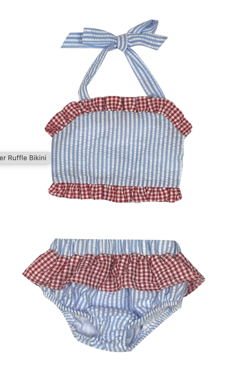 Two Piece Seersucker Swim Suits