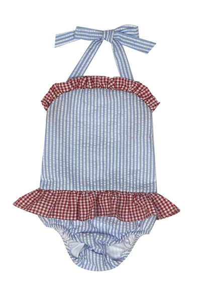 One Piece Seersucker Swim Suits