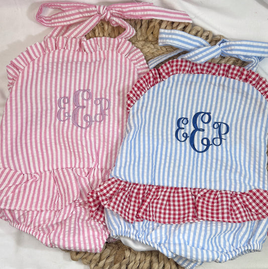 One Piece Seersucker Swim Suits